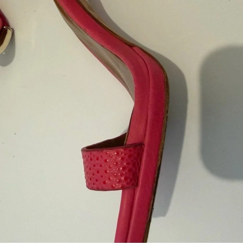Rachel Roy Hot Pink Leather Heeled Sandals Ankle Strap Size 7.5